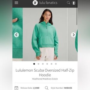 🦄 EUC Lululemon Scuba Oversized Half-Zip Hoodie Sz M/L *Heather Maldives green*